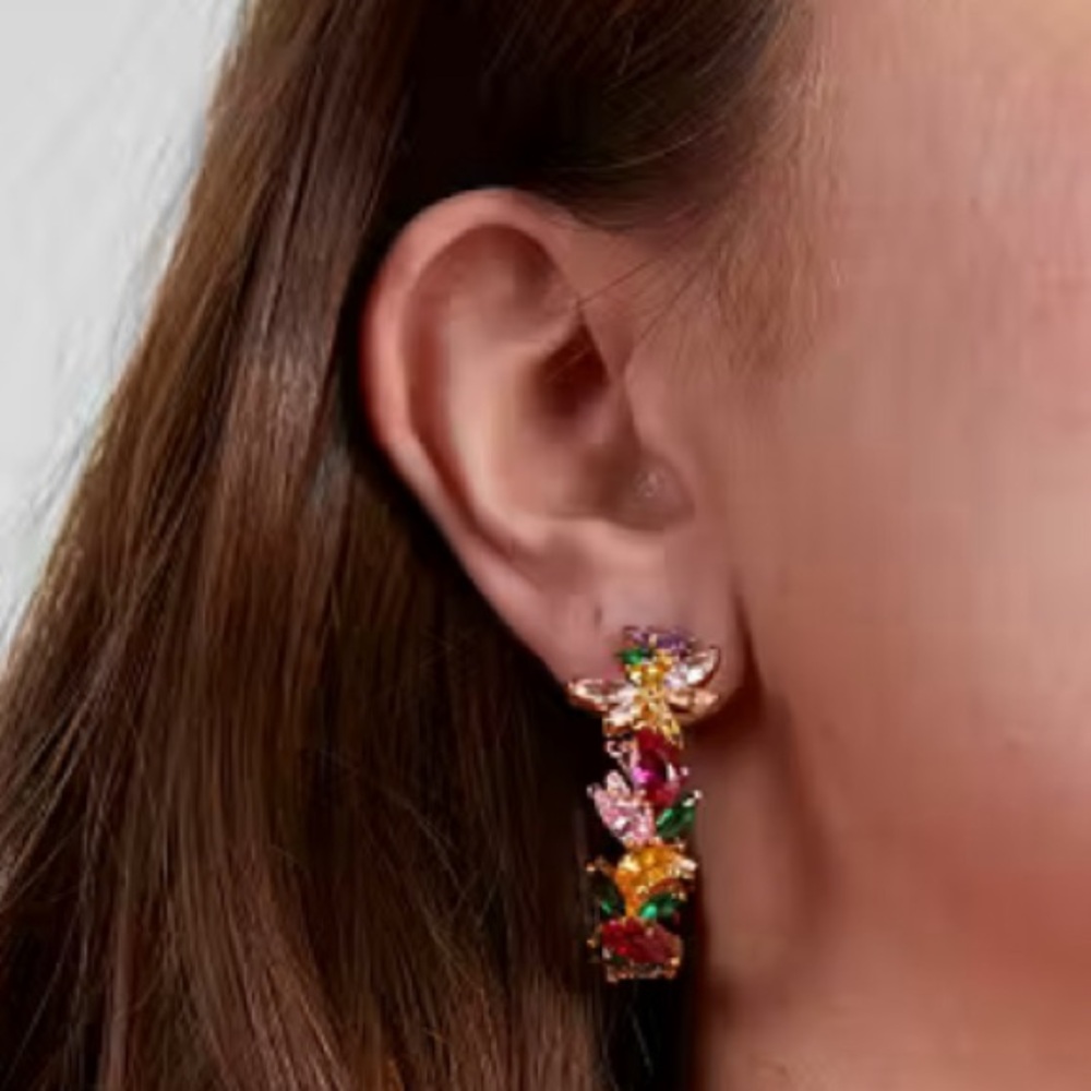 KATE SPADE NEW YORK ♠️ GREENHOUSE FLORAL HOOP EARRINGS 💐🌸🌷🌻 - Picture 9 of 9